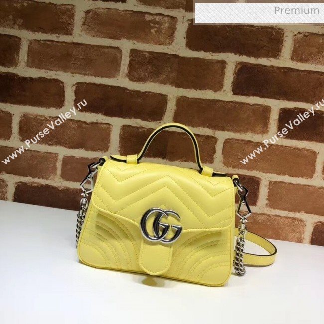 Gucci GG Marmont Matelassé Mini Top Handle Bag 547260 Yellow 2020 (DLH-20051127)