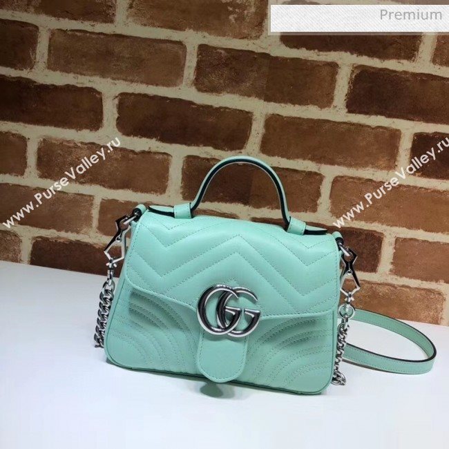 Gucci GG Marmont Matelassé Mini Top Handle Bag 547260 Pastel Green 2020 (DLH-20051128)