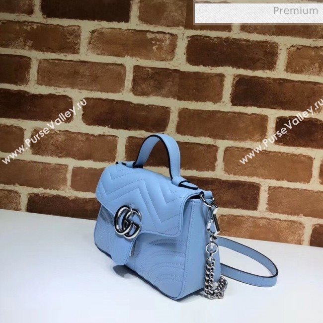 Gucci GG Marmont Matelassé Mini Top Handle Bag 547260 Pastel Blue 2020 (DLH-20051129)