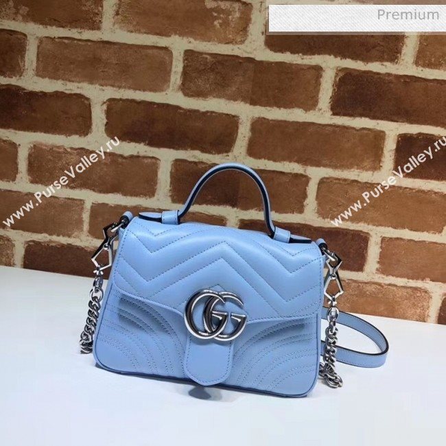 Gucci GG Marmont Matelassé Mini Top Handle Bag 547260 Pastel Blue 2020 (DLH-20051129)