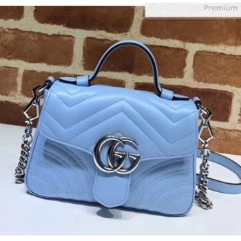 Gucci GG Marmont Matelassé Mini Top Handle Bag 547260 Pastel Blue 2020 (DLH-20051129)