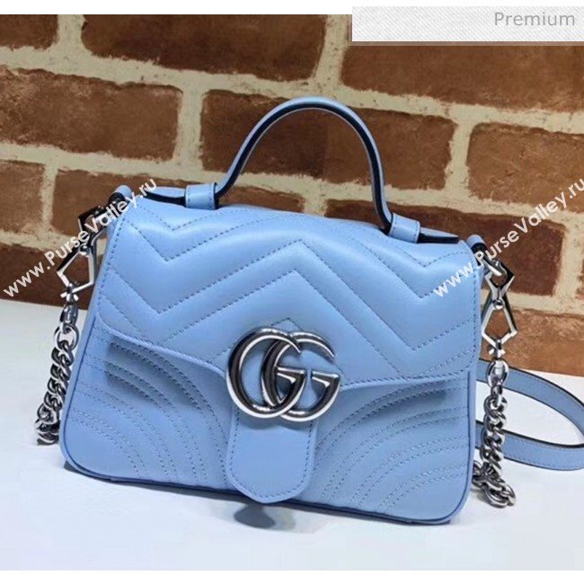 Gucci GG Marmont Matelassé Mini Top Handle Bag 547260 Pastel Blue 2020 (DLH-20051129)