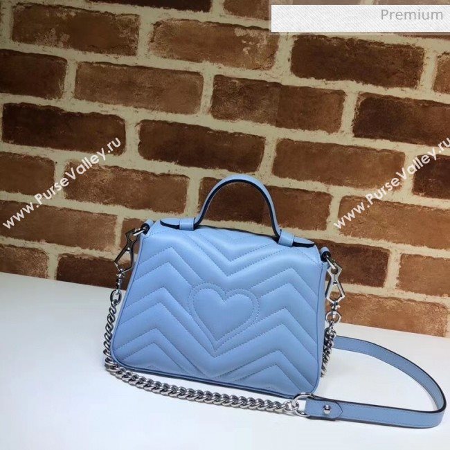 Gucci GG Marmont Matelassé Mini Top Handle Bag 547260 Pastel Blue 2020 (DLH-20051129)