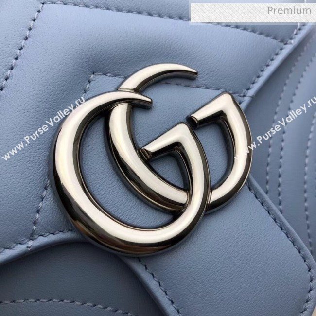 Gucci GG Marmont Matelassé Mini Top Handle Bag 547260 Pastel Blue 2020 (DLH-20051129)