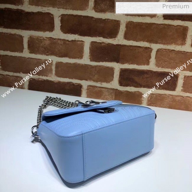 Gucci GG Marmont Matelassé Mini Top Handle Bag 547260 Pastel Blue 2020 (DLH-20051129)
