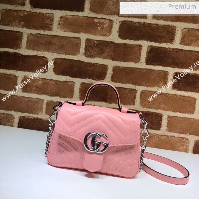 Gucci GG Marmont Matelassé Mini Top Handle Bag 547260 Pastel Pink 2020 (DLH-20051130)
