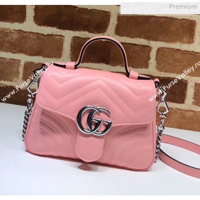 Gucci GG Marmont Matelassé Mini Top Handle Bag 547260 Pastel Pink 2020 (DLH-20051130)