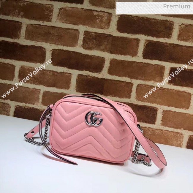 Gucci GG Marmont Matelassé Mini Shoulder Bag 448065 Pastel Pink 2020 (DLH-20051142)