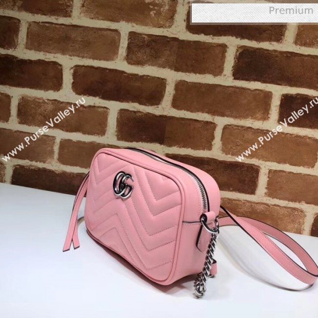 Gucci GG Marmont Matelassé Mini Shoulder Bag 448065 Pastel Pink 2020 (DLH-20051142)