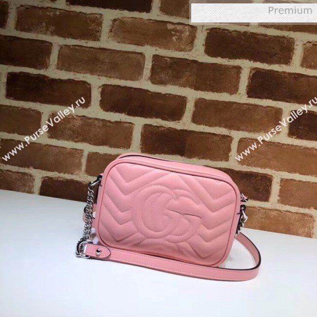 Gucci GG Marmont Matelassé Mini Shoulder Bag 448065 Pastel Pink 2020 (DLH-20051142)