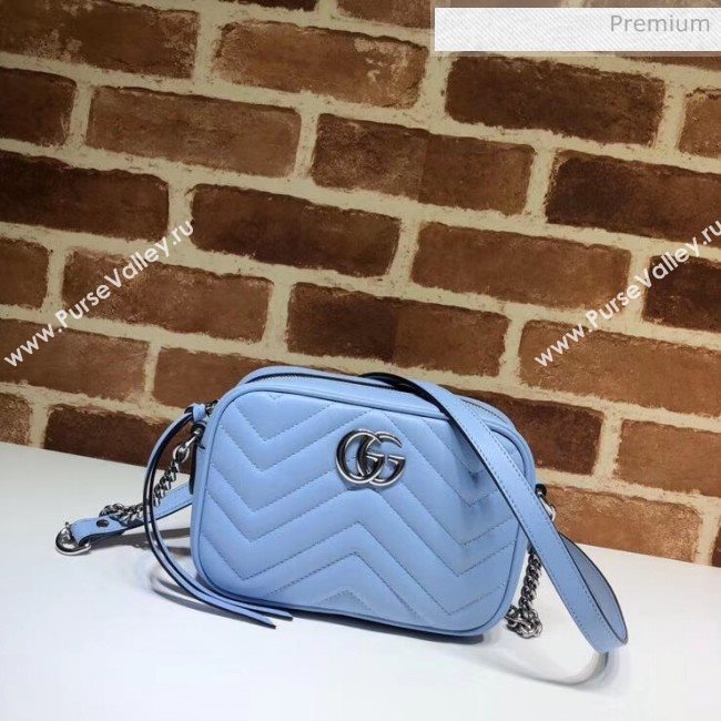 Gucci GG Marmont Matelassé Mini Shoulder Bag 448065 Pastel Blue 2020 (DLH-20051145)