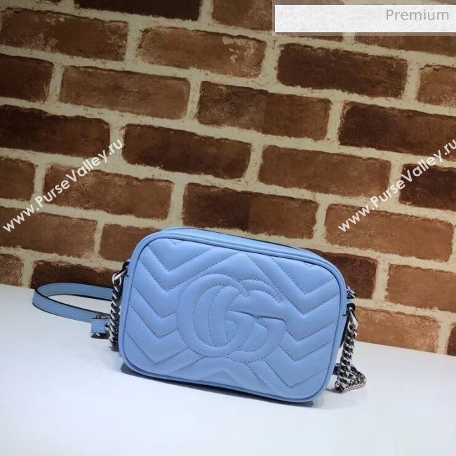 Gucci GG Marmont Matelassé Mini Shoulder Bag 448065 Pastel Blue 2020 (DLH-20051145)