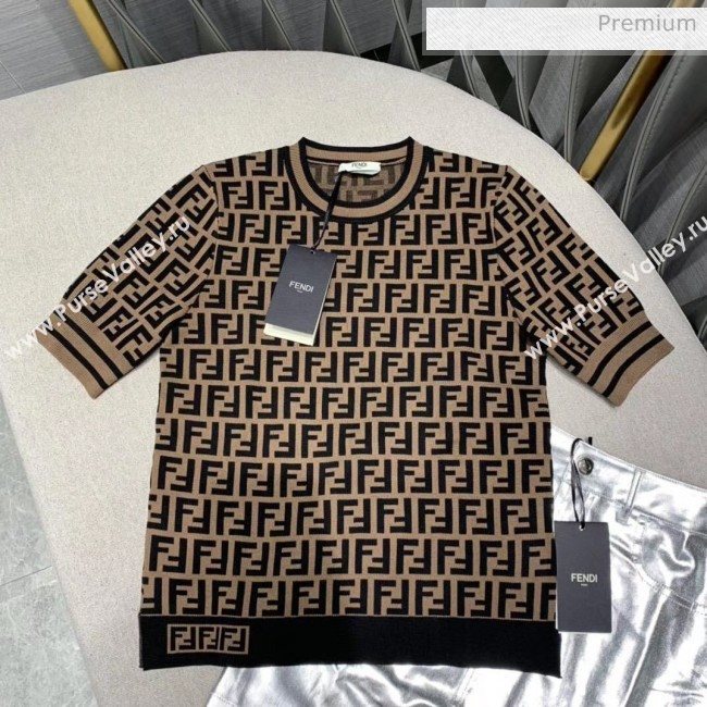 Fendi FF Knitted T-shirt F4 Brown 2020 (Q-20051228)