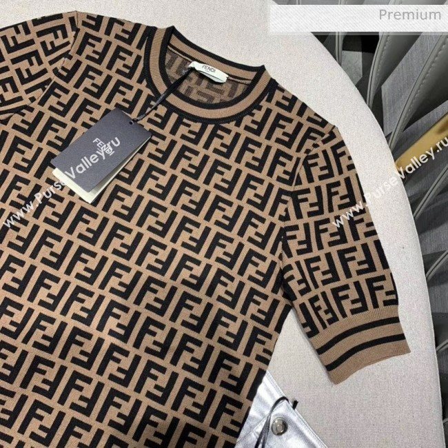 Fendi FF Knitted T-shirt F4 Brown 2020 (Q-20051228)