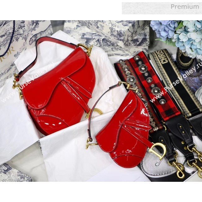 Dior Mini Saddle Bag in Patent Calfskin Red 2020 (XXG-2005136)