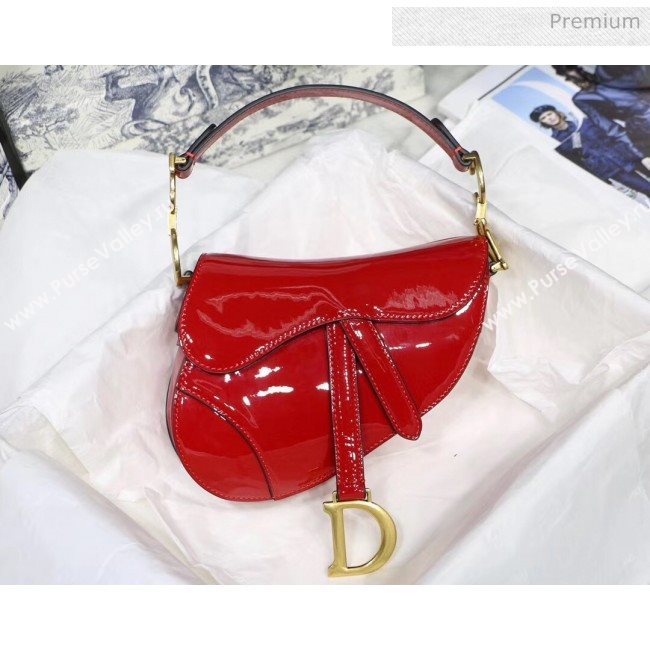 Dior Mini Saddle Bag in Patent Calfskin Red 2020 (XXG-2005136)
