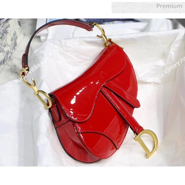 Dior Mini Saddle Bag in Patent Calfskin Red 2020 (XXG-2005136)