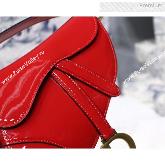 Dior Mini Saddle Bag in Patent Calfskin Red 2020 (XXG-2005136)