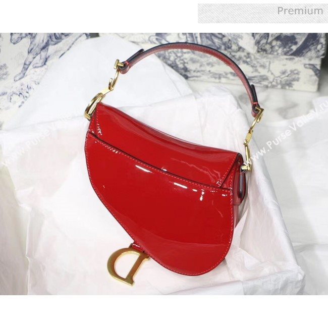 Dior Mini Saddle Bag in Patent Calfskin Red 2020 (XXG-2005136)