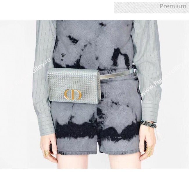 Dior 30 Montaigne Metallic Calfskin 2-in-1 Pouch With Micro-cannage Motif Silver 2020 (XXG-20051338)