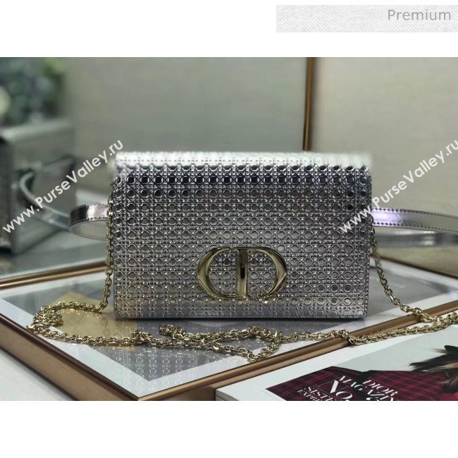 Dior 30 Montaigne Metallic Calfskin 2-in-1 Pouch With Micro-cannage Motif Silver 2020 (XXG-20051338)