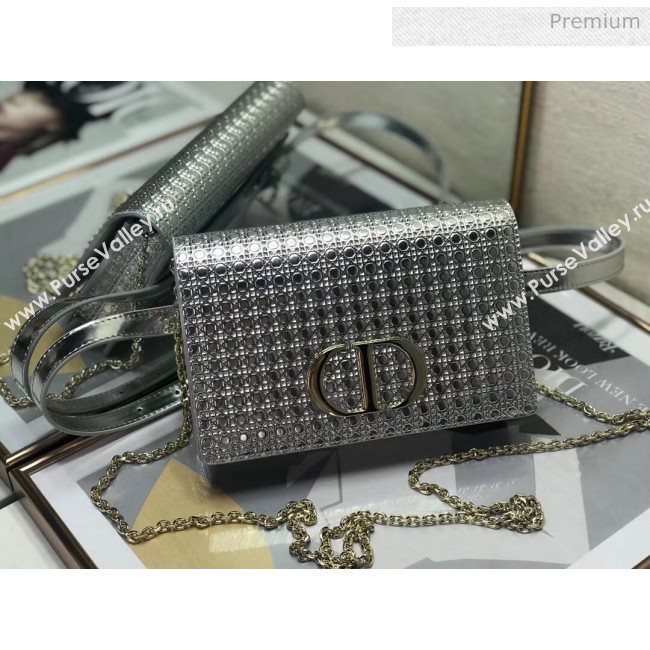 Dior 30 Montaigne Metallic Calfskin 2-in-1 Pouch With Micro-cannage Motif Silver 2020 (XXG-20051338)