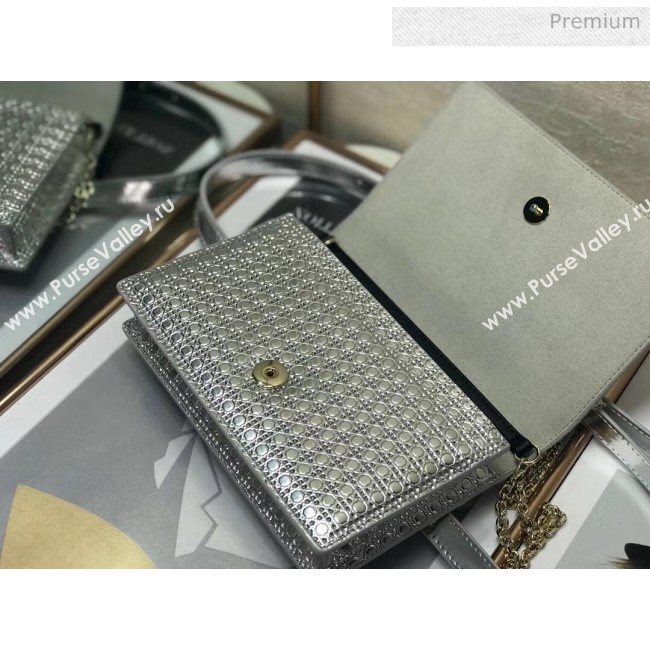 Dior 30 Montaigne Metallic Calfskin 2-in-1 Pouch With Micro-cannage Motif Silver 2020 (XXG-20051338)