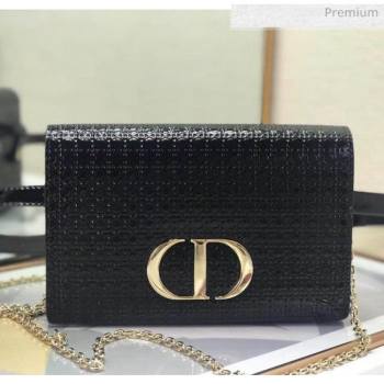 Dior 30 Montaigne Metallic Calfskin 2-in-1 Pouch With Micro-cannage Motif Black 2020 (XXG-20051339)