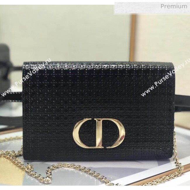 Dior 30 Montaigne Metallic Calfskin 2-in-1 Pouch With Micro-cannage Motif Black 2020 (XXG-20051339)