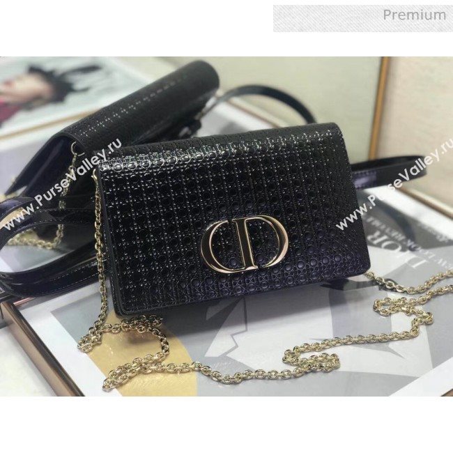Dior 30 Montaigne Metallic Calfskin 2-in-1 Pouch With Micro-cannage Motif Black 2020 (XXG-20051339)