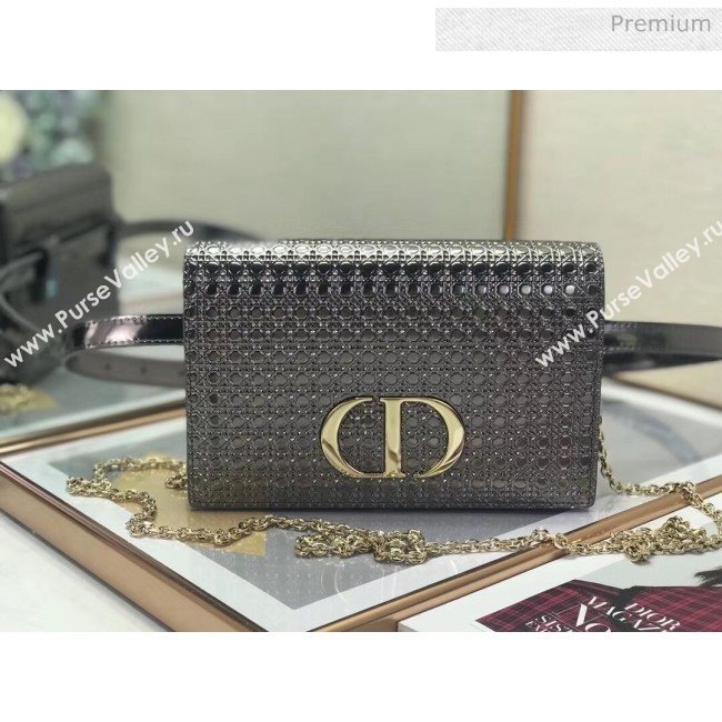 Dior 30 Montaigne Metallic Calfskin 2-in-1 Pouch With Micro-cannage Motif Grey 2020 (XXG-20051340)