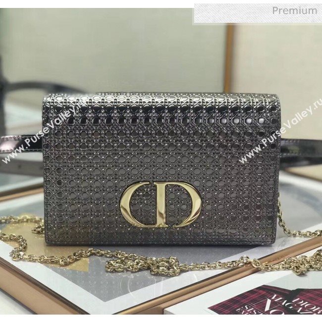 Dior 30 Montaigne Metallic Calfskin 2-in-1 Pouch With Micro-cannage Motif Grey 2020 (XXG-20051340)