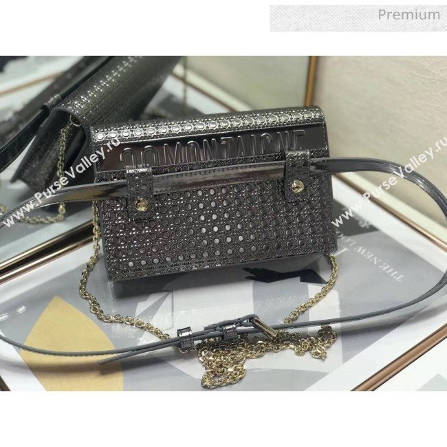 Dior 30 Montaigne Metallic Calfskin 2-in-1 Pouch With Micro-cannage Motif Grey 2020 (XXG-20051340)