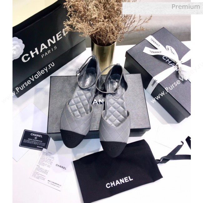 Chanel Mary Janes Ballerina G36048 in Calfskin & Grosgrain Grey 2020 (JC-20051429)