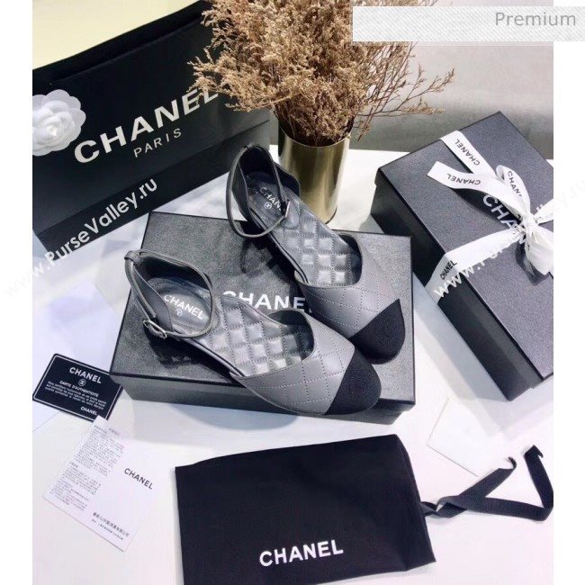 Chanel Mary Janes Ballerina G36048 in Calfskin & Grosgrain Grey 2020 (JC-20051429)