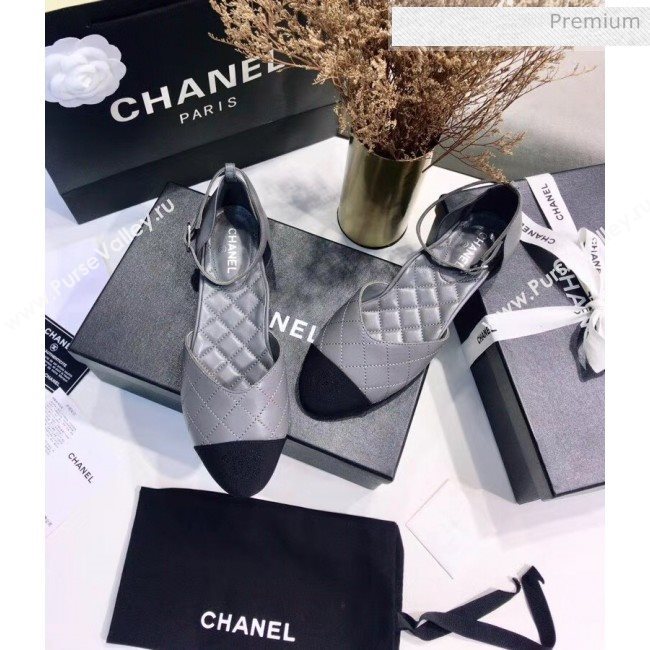 Chanel Mary Janes Ballerina G36048 in Calfskin & Grosgrain Grey 2020 (JC-20051429)