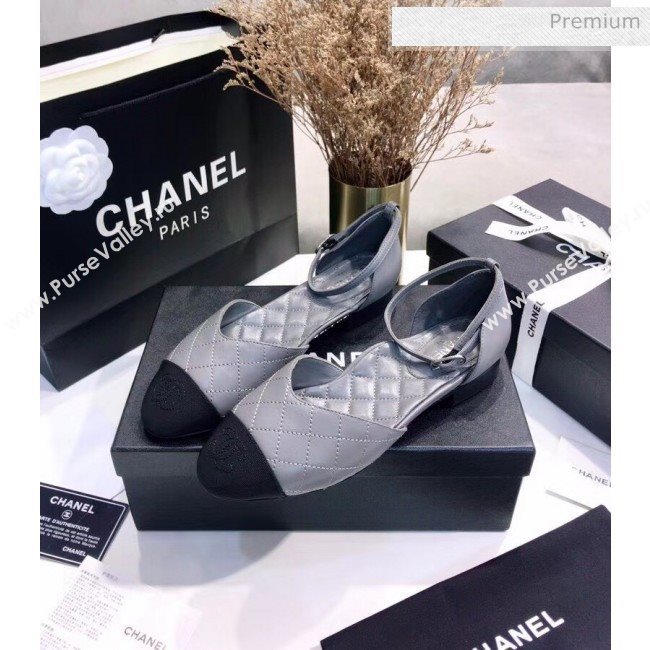 Chanel Mary Janes Ballerina G36048 in Calfskin & Grosgrain Grey 2020 (JC-20051429)