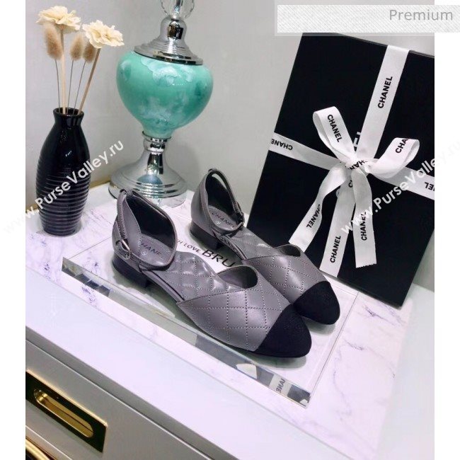 Chanel Mary Janes Ballerina G36048 in Calfskin & Grosgrain Grey 2020 (JC-20051429)