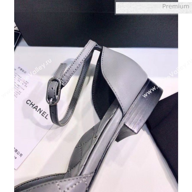 Chanel Mary Janes Ballerina G36048 in Calfskin & Grosgrain Grey 2020 (JC-20051429)