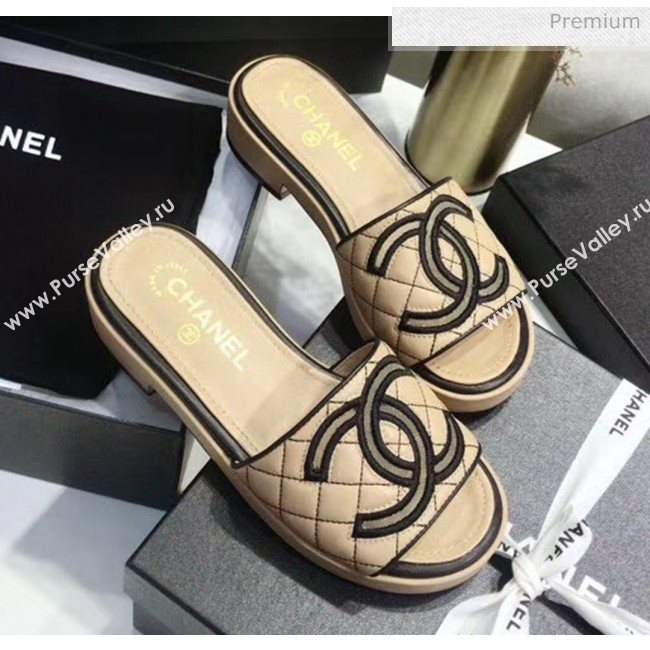 Chanel Quilting Lambskin Mules Sandals G35903 Apricot 2020 (JC-20051430)