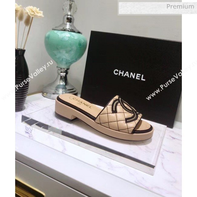 Chanel Quilting Lambskin Mules Sandals G35903 Apricot 2020 (JC-20051430)