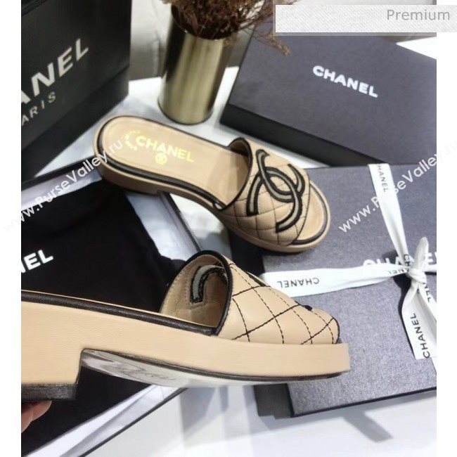 Chanel Quilting Lambskin Mules Sandals G35903 Apricot 2020 (JC-20051430)