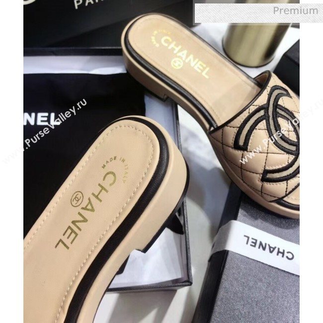 Chanel Quilting Lambskin Mules Sandals G35903 Apricot 2020 (JC-20051430)
