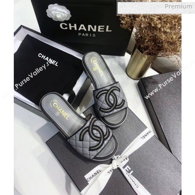 Chanel Quilting Lambskin Mules Sandals G35903 Grey 2020 (JC-20051432)