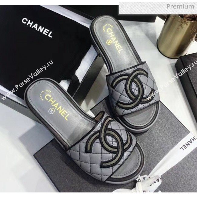 Chanel Quilting Lambskin Mules Sandals G35903 Grey 2020 (JC-20051432)
