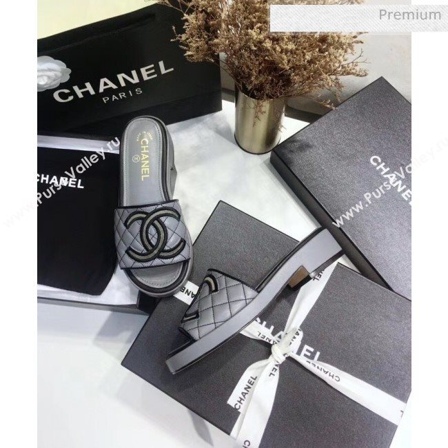Chanel Quilting Lambskin Mules Sandals G35903 Grey 2020 (JC-20051432)