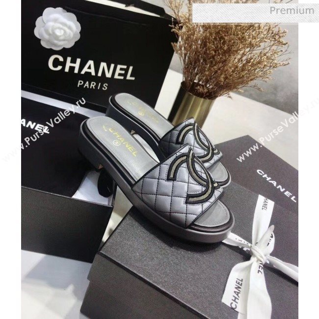 Chanel Quilting Lambskin Mules Sandals G35903 Grey 2020 (JC-20051432)