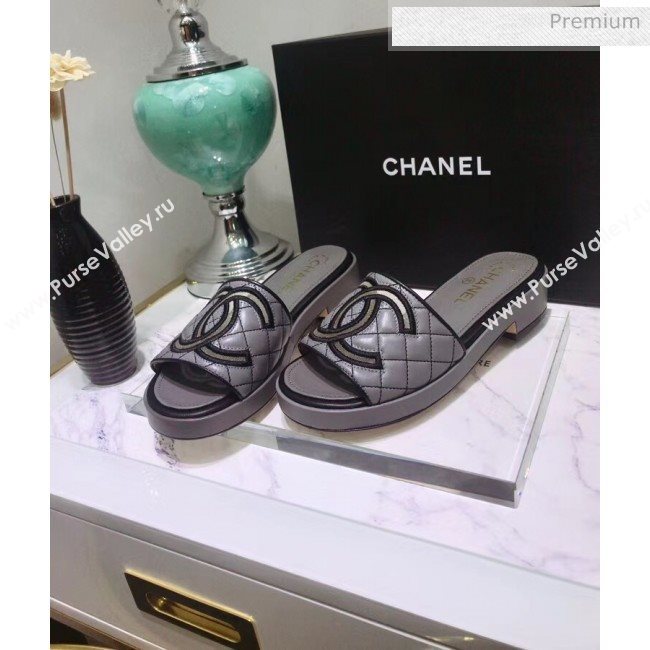 Chanel Quilting Lambskin Mules Sandals G35903 Grey 2020 (JC-20051432)
