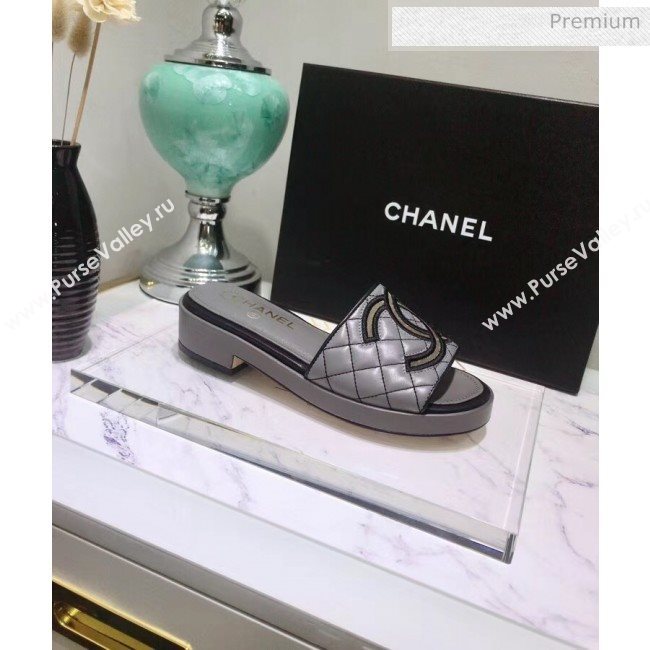 Chanel Quilting Lambskin Mules Sandals G35903 Grey 2020 (JC-20051432)
