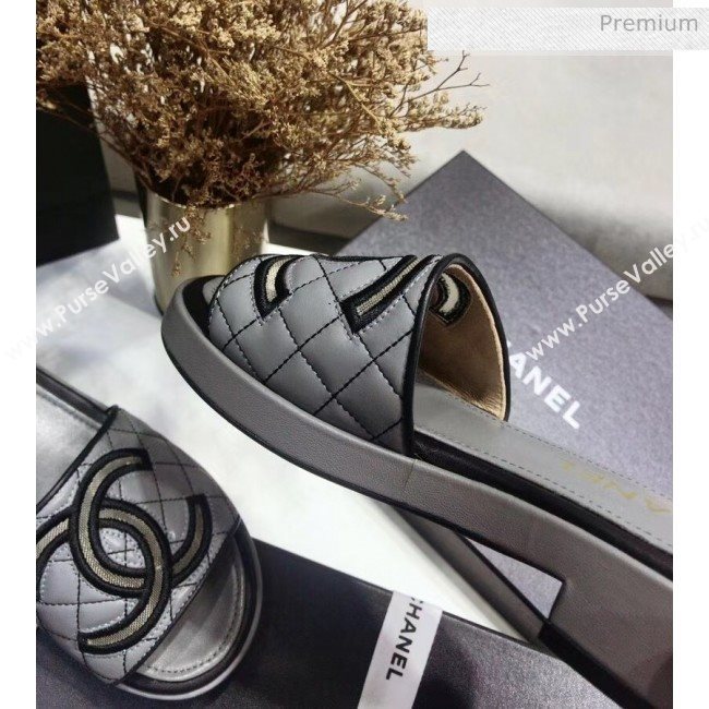Chanel Quilting Lambskin Mules Sandals G35903 Grey 2020 (JC-20051432)